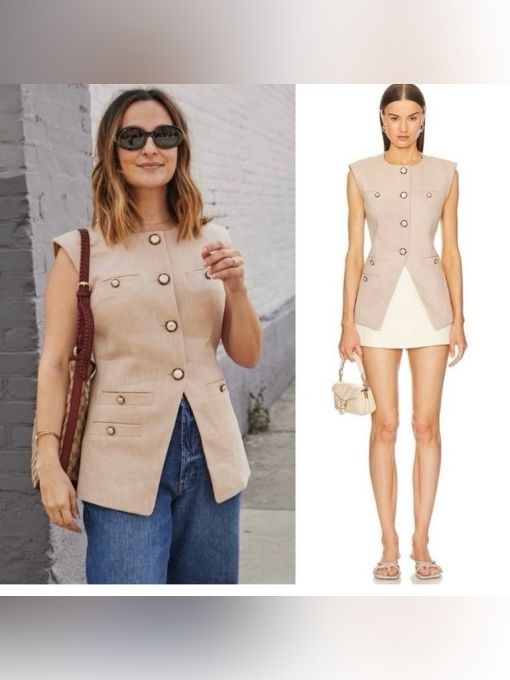 Veronica Beard Tamara Linen Blend Vest Sandalwood Melange Size 2 Coat. - Picture 4 of 12